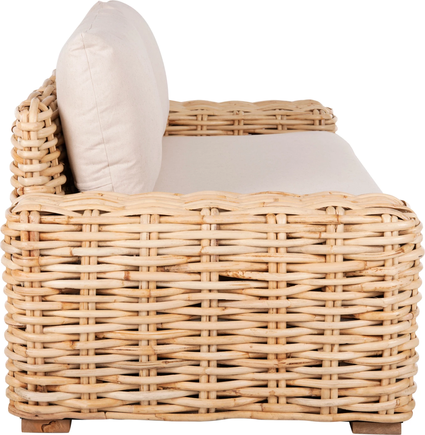 Zunanja dvosedna sedežna garnitura TROPEL FH9809 iz mangovega lesa in naravnega ratana z belimi blazinami 192x88x70-85H cm