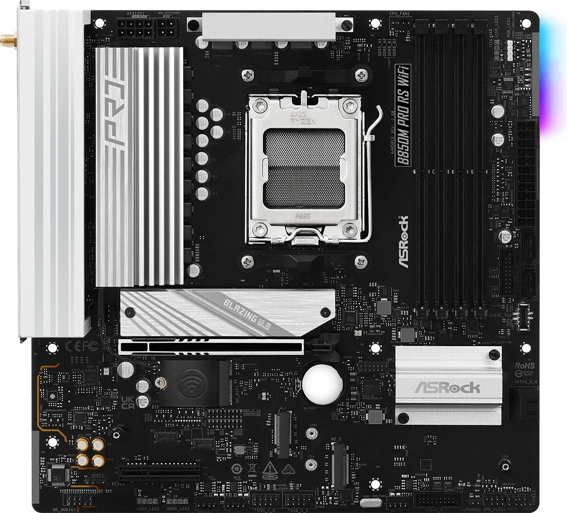Matična plošča Asrock B850M Pro RS WiFi, Socket AM5, micro ATX, črn