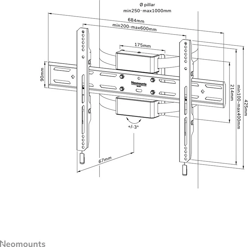 Nosilec za TV na stebriček 40–75 in, Neomounts WL30S-910BL16, fiks, črn