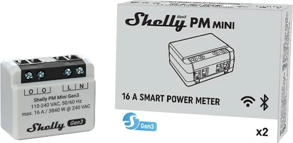 Pametni stikal Shelly PM Mini Gen3, 1P, brezžični, 20 dBmW, siv