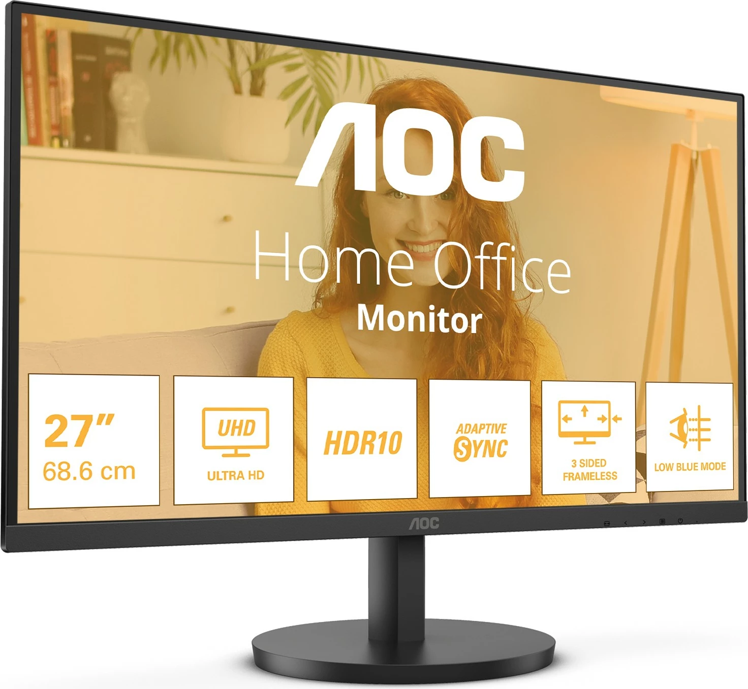 27" 4K Ultra HD monitor, AOC U27B3M, LCD, črn