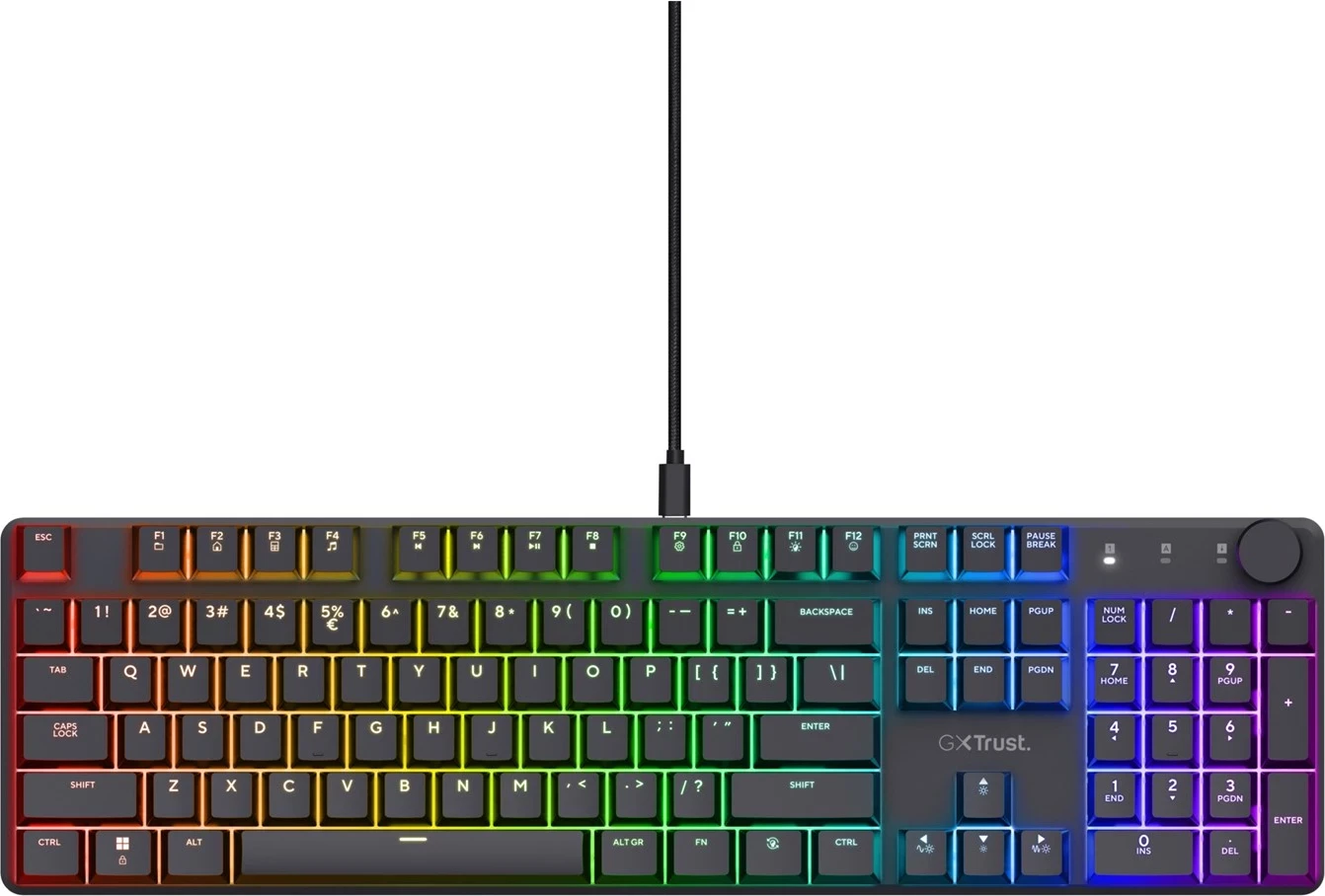 Mehanska igralna tipkovnica z RGB osvetlitvijo Trust GXT 866 TORIX, USB, QWERTY US International, črna