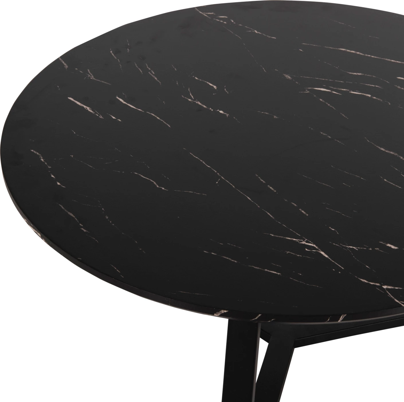 Okrogla klubska miza FH9586.01 iz MDF v črnem marmorju-črna teksturirana kovinska osnova Φ80x42Hcm