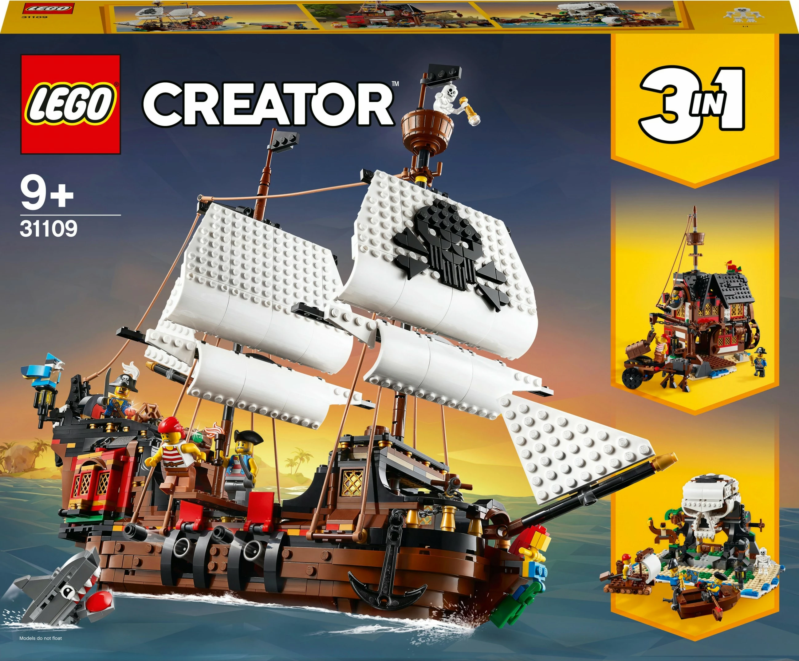 Set gradnje 3 v 1: Piratski čoln, LEGO Creator 31109, 1264 delov, večbarven