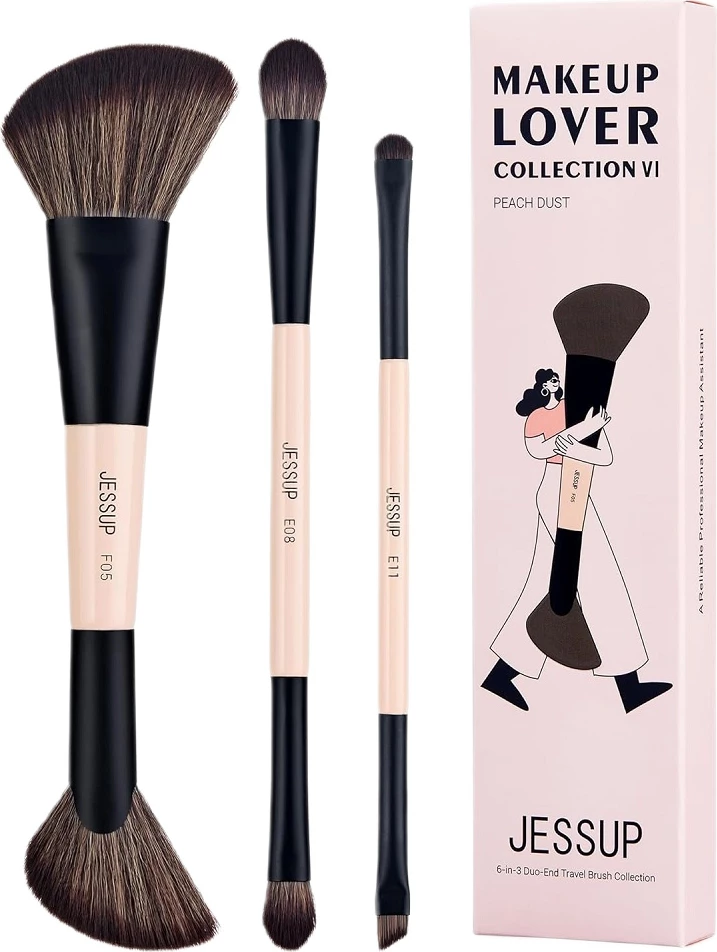 Set dvostranskih čopičev za ličenje, 3 kosi, Peach Dust — JESSUP 6-in-3 Duo-End Brush Versatility Collection za ženske