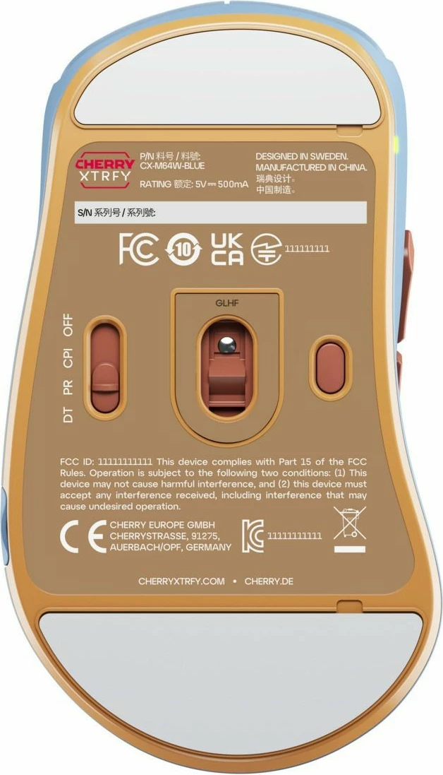 Brezžična igralna miška CHERRY XTRFY M64 Wireless, 26000 DPI, modra, rjava, turkizna