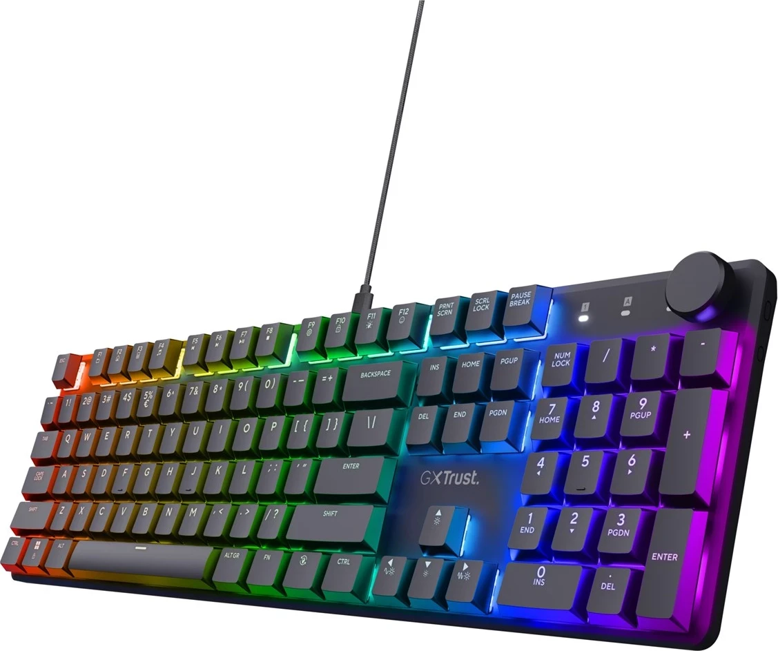 Mehanska igralna tipkovnica z RGB osvetlitvijo Trust GXT 866 TORIX, USB, QWERTY US International, črna