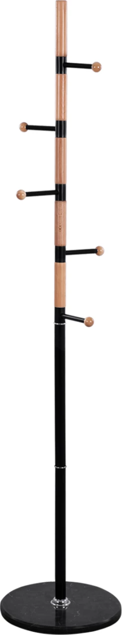 Stojalo za plašče MERCURY iz bukovega lesa in črnega kovinskega črnega marmorja Φ37x176Ηcm