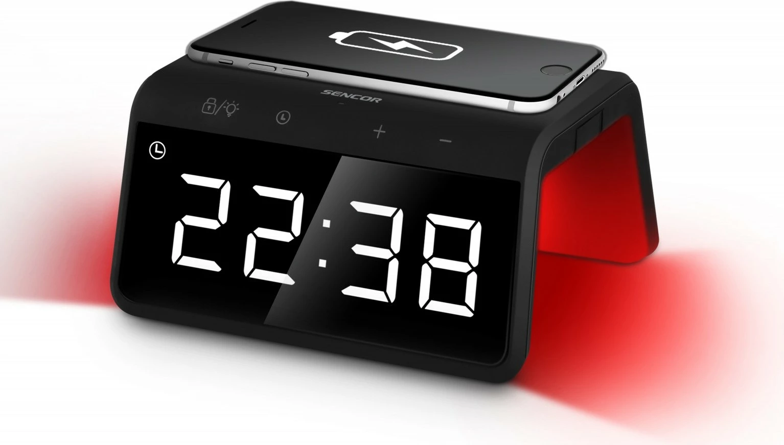 Dvojni alarm z brezžičnim polnjenjem (Qi 10W) Sencor SDC 7900Qi, črn