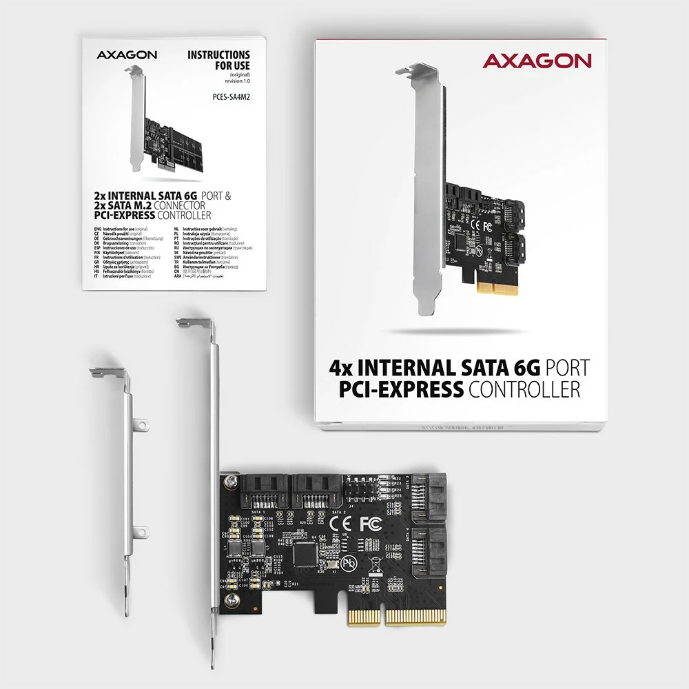 Razširitvena kartica 4x SATA 6G, PCIe, ASM1164 AXAGON PCES-SA4X4, za računalnik, črna