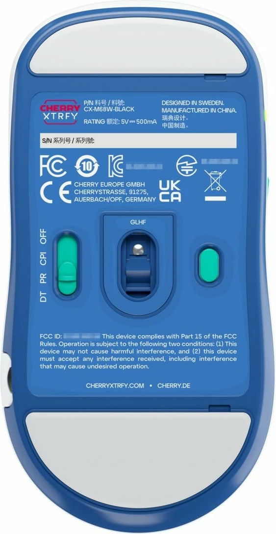 Brezžični miš Cherry XTRFY M68, 26000 DPI, modra, turkizna, bela