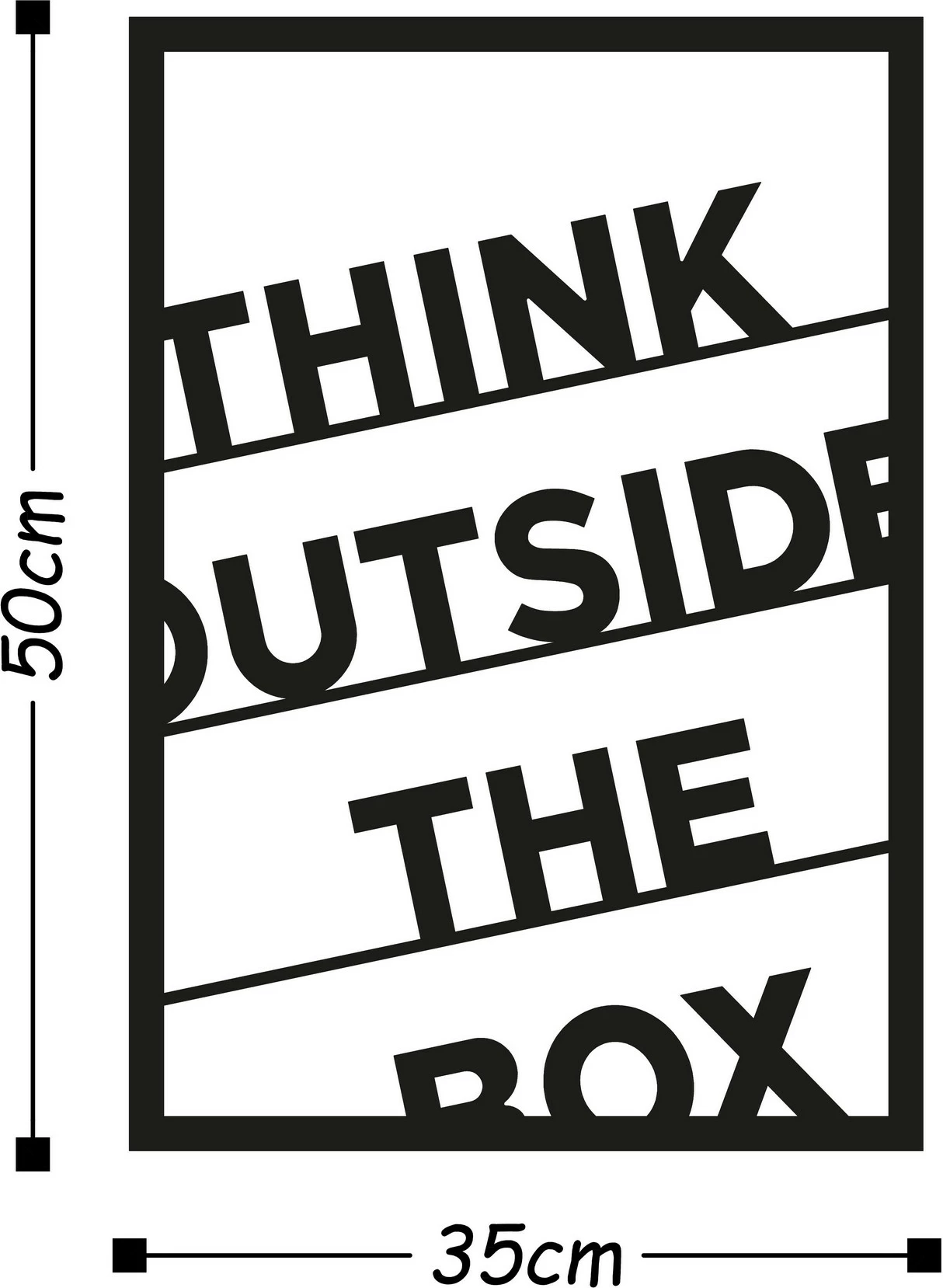 Kovinski stenski dekor Think Outside The Box, črn, 35 x 50 cm
