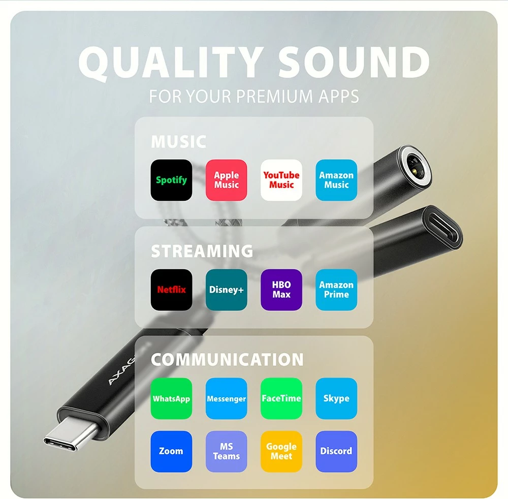 Zunanja zvočna kartica AXAGON ADA-HCPD, USB-C, DAC 32-bit, 384 kHz, PD 60 W, črna