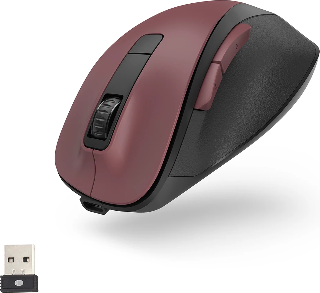 Brezžični miška z vgrajeno baterijo Hama MW-500 V2 Recharge, 1600 DPI, burgundy