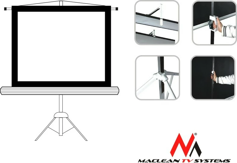 Projekcijsko platno z stojalom Maclean MC-680, 112 palcev, 1:1, Matt White