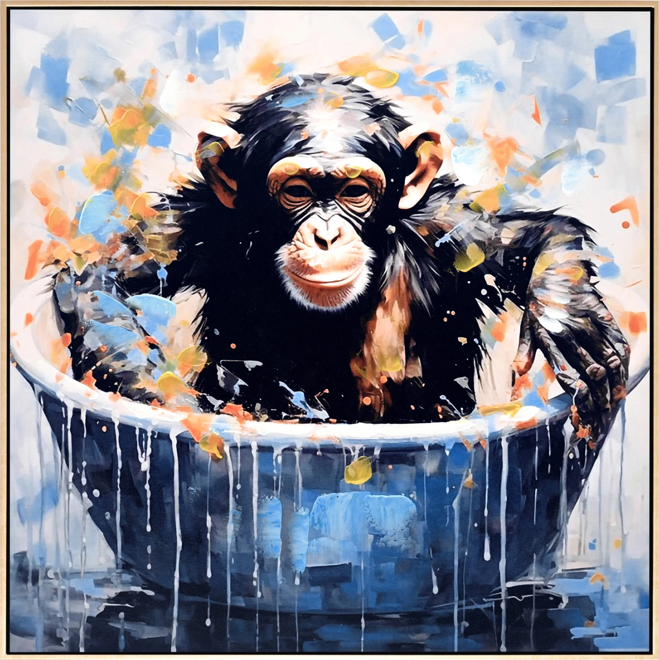 Stenska slika FH4539 bež PS okvir-natisnjeno platno s figuro opice 62x4,5x62Hcm