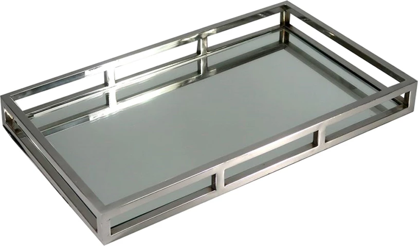 Dekorativni pladenj z ogledalom, aluminij, srebrne barve, 50x30x6 cm