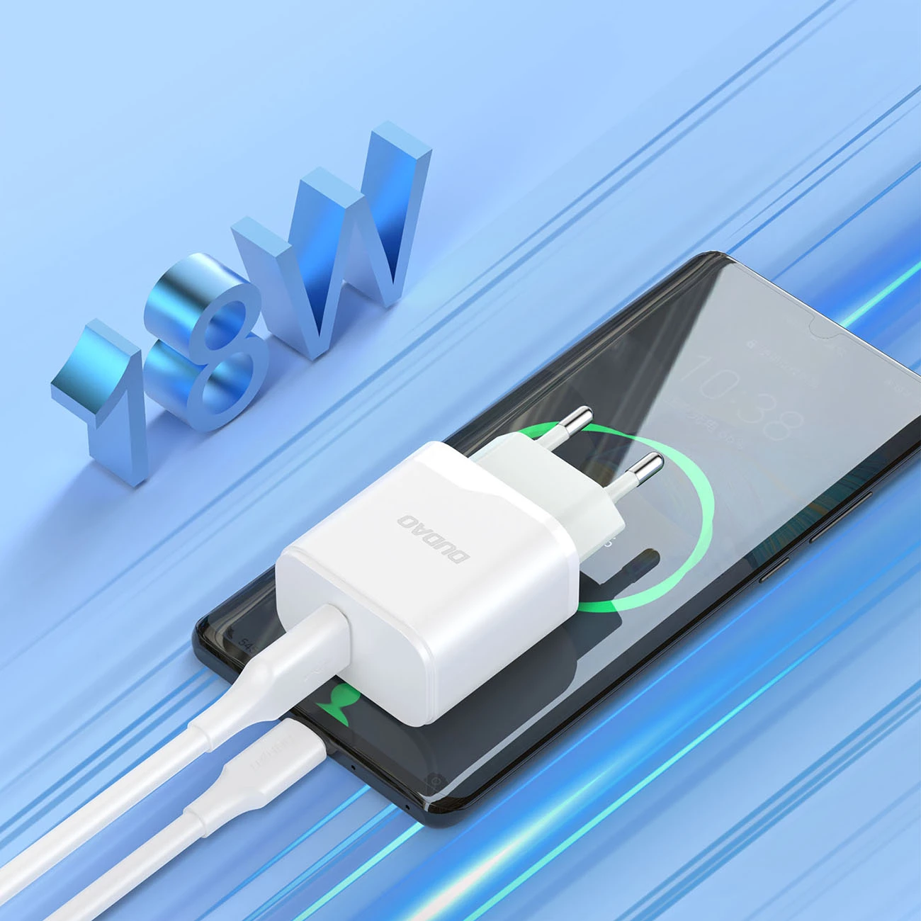 Omrežni polnilec z USB-A na micro USB kabel, 18 W, bel, Dudao A20EU