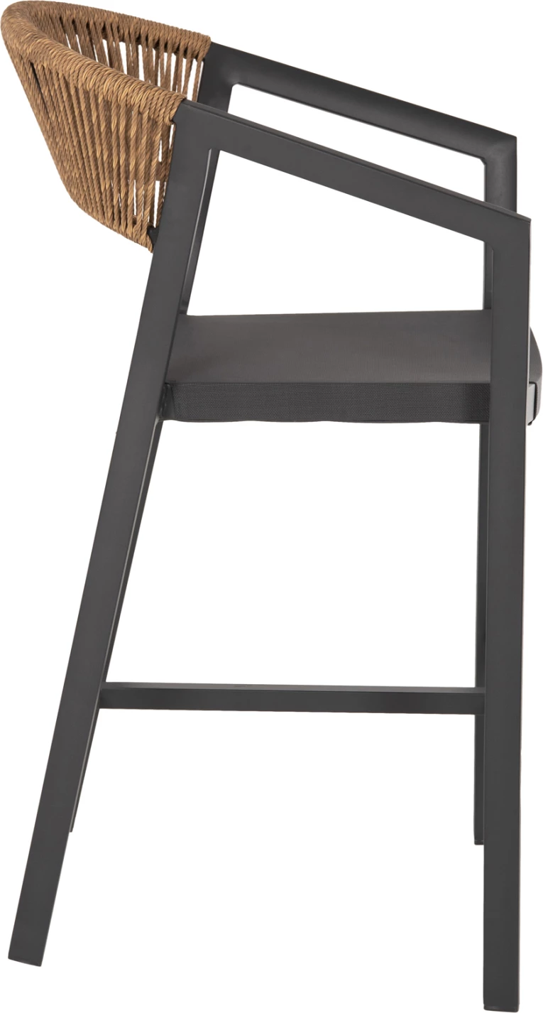 Barski stol iz aluminija v antracitni barvi FH5892.11 srednje višine z nasloni - ratan & tekstil 56,5x57x99,5Hcm