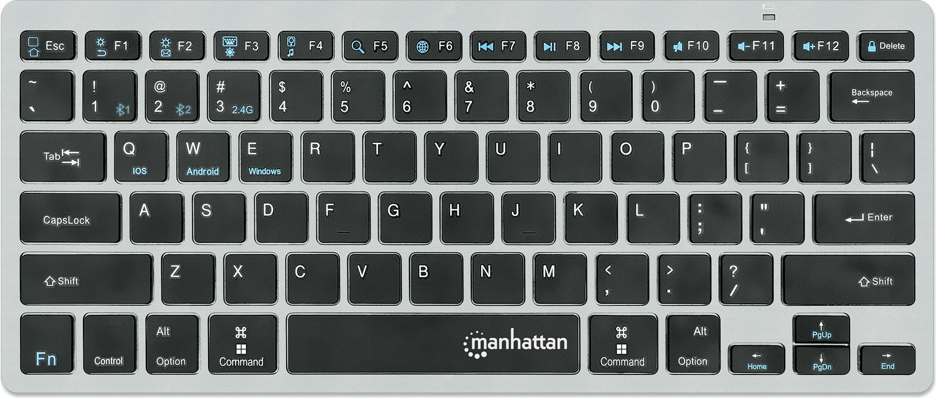Slim brezžična tipkovnica MANHATTAN Funktastatur, Bluetooth 3.0/2.4GHz, antracit