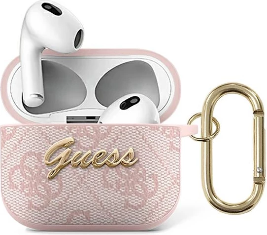Ovitek za AirPods 3 Guess GUA34GSMP, 4G Script Metal Collection, rožnat