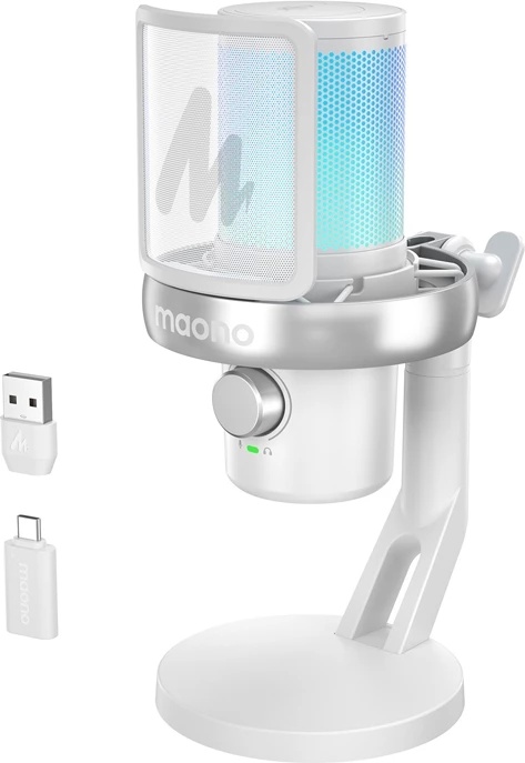 Brezžični kondenzatorski mikrofon Maono DM40 Pro, AI Voice Changer, RGB, bel