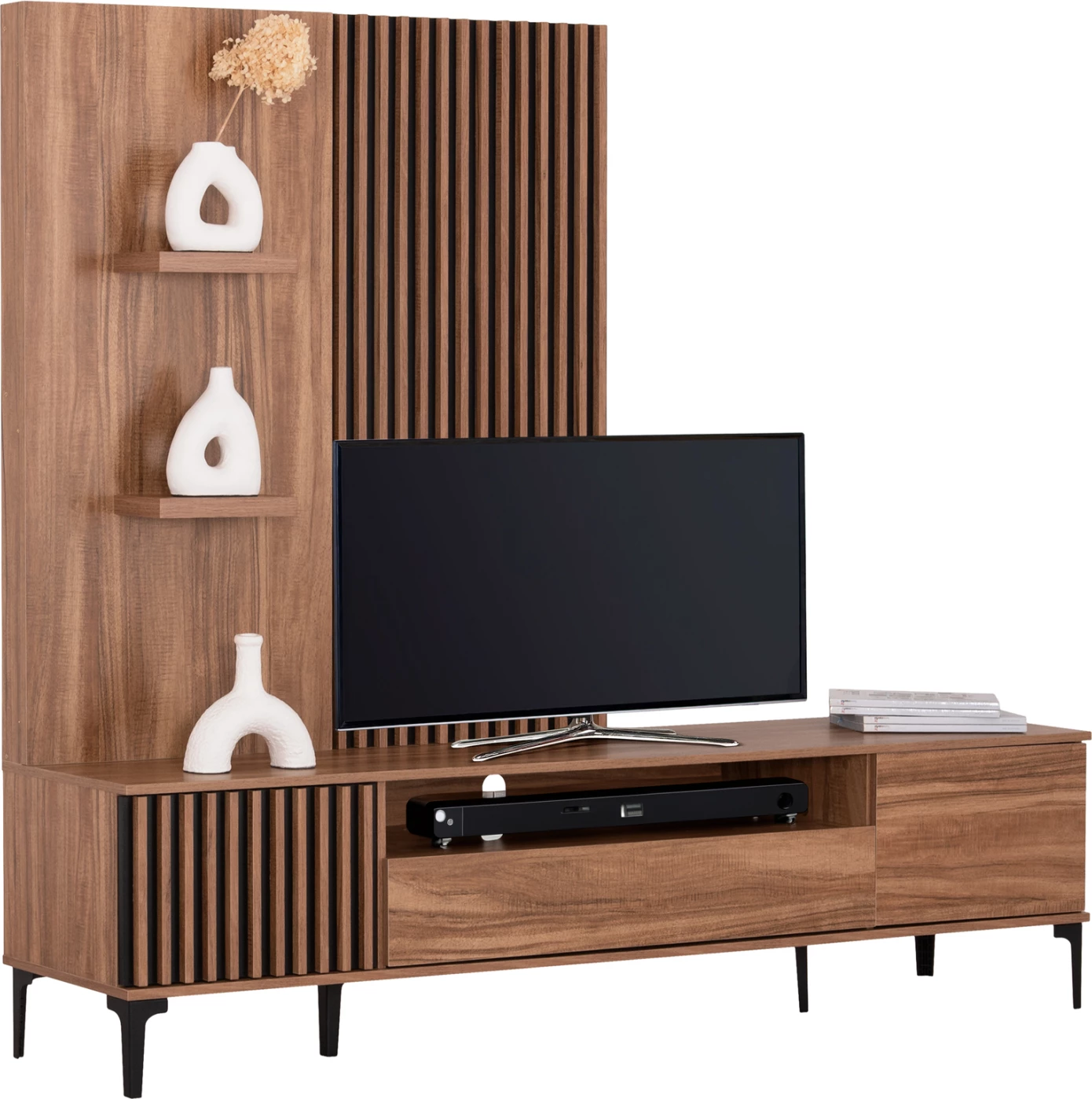 Komplet pohištva za TV serije Harry FH18010.01 melamin v naravni barvi lesa-črna 205.5x40x167.5H cm