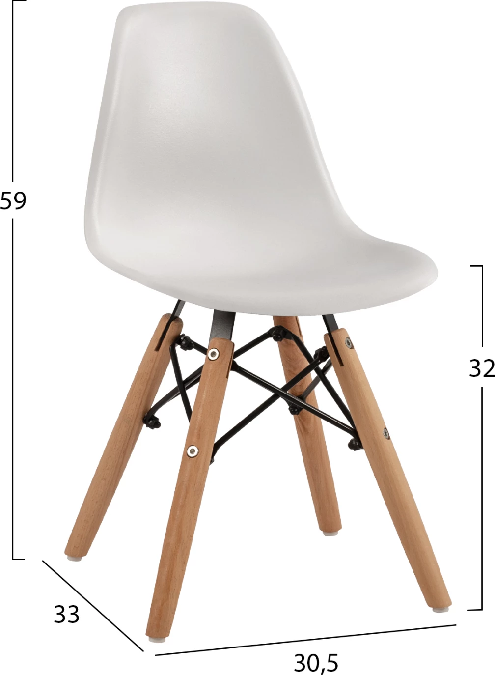 Stol Twist Kid FH8453.01 z lesenimi nogami in sedežem PP bel 30,5x33x59 cm, set 4 kosov