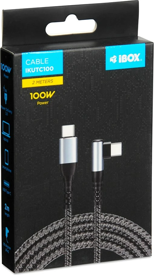 USB-C kabel iBOX IKUTC 100W, 2 m, črn