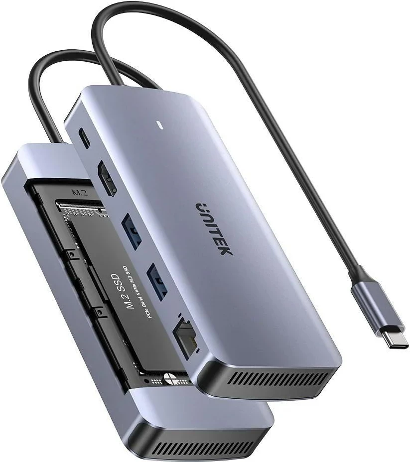 USB-C hub UNITEK Active, 10 Gbit/s, M.2, HDMI, Power Delivery 100 W, siv