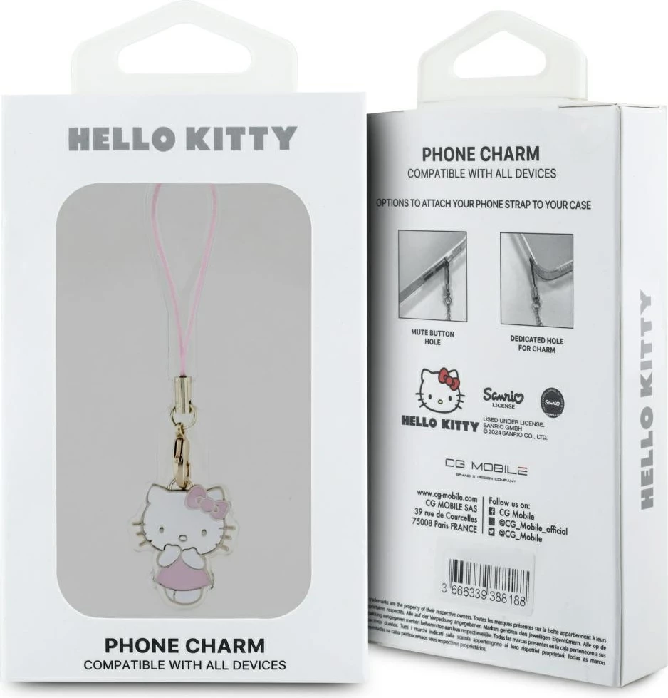 Ogrlica z obeskom Hello Kitty Charm Kitty Cute, kovinska, rožnata
