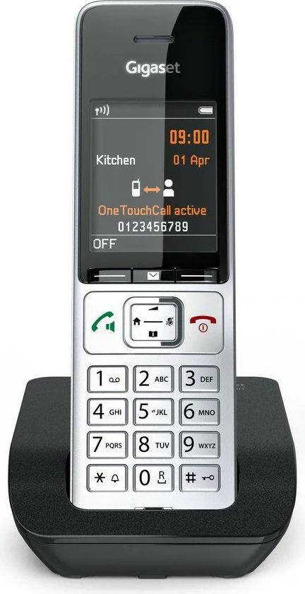 Brezžični telefon Gigaset COMFORT 500, DECT, zvočnik, 200 stikov, ID klicatelja, črno-srebrn