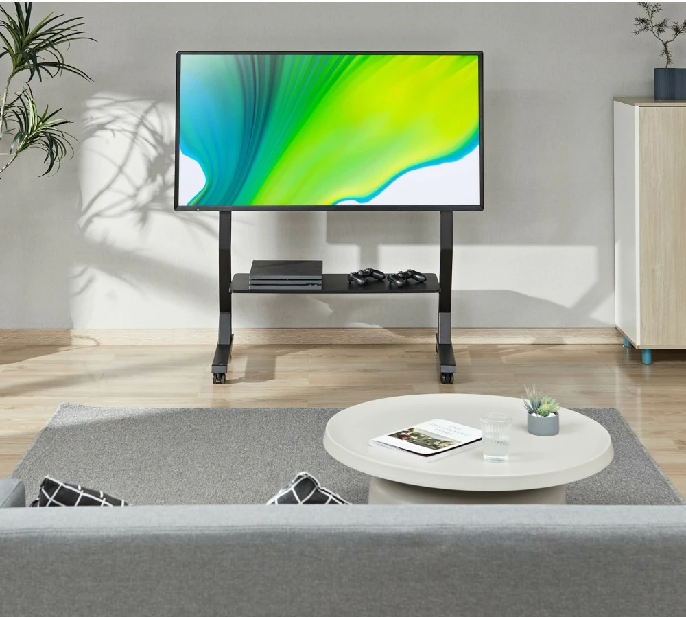 Mobilni stojalo za TV, Techly 366983, za zaslone 45–90 palcev, 60 kg, s policami, črno