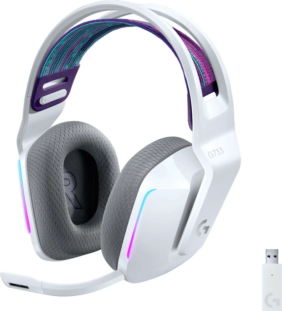 Brezžične gaming slušalke Logitech G733 Lightspeed 981-000883, z mikrofonom, RGB, bele