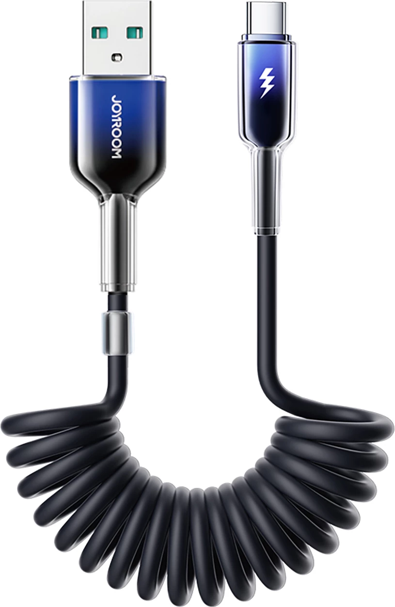 Spiralni kabel USB-A na USB-C Joyroom S-A43 Crystal-Clear Series, 1,5 m, 3A, črn