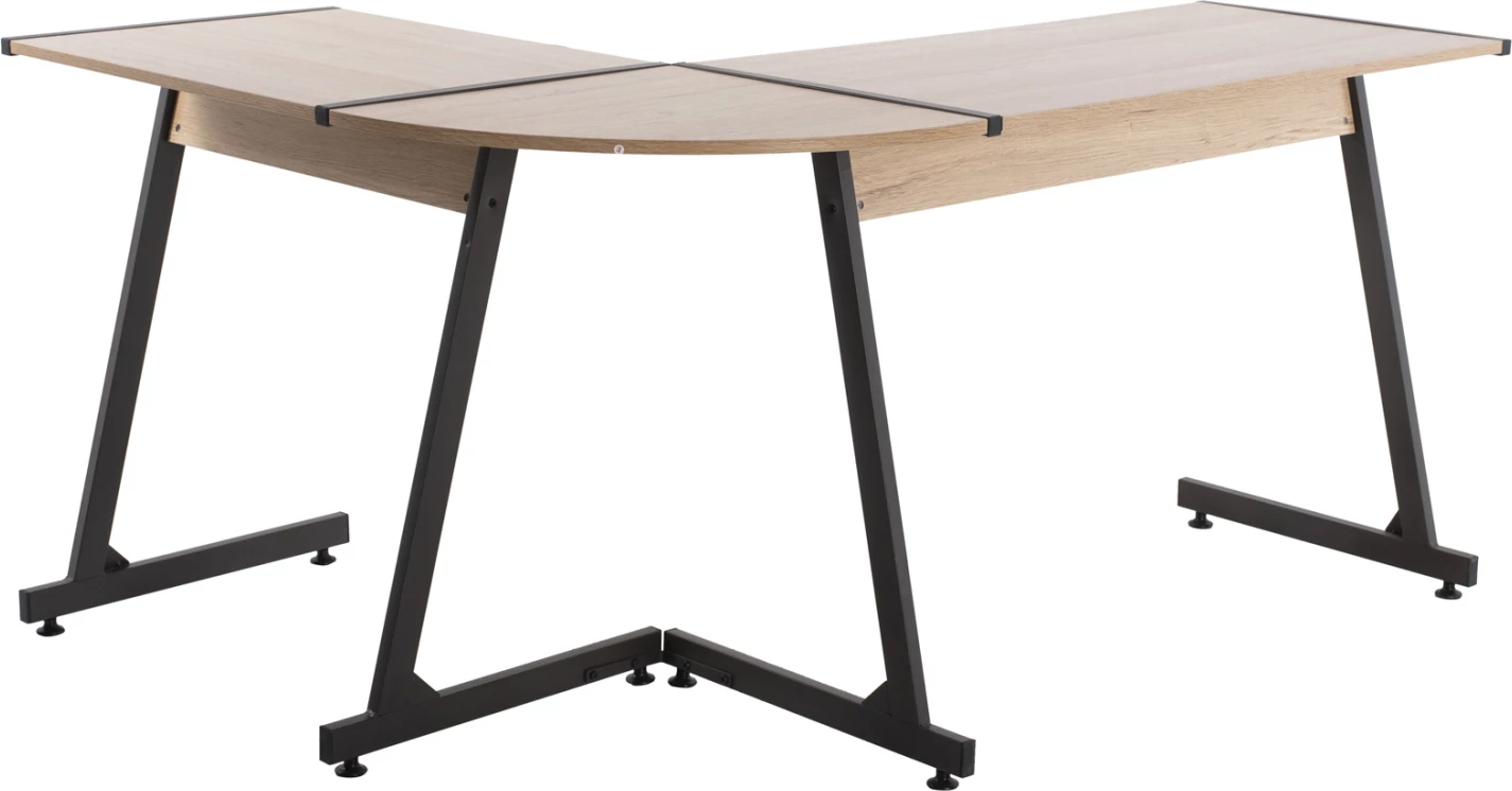 Kotna pisalna miza FH9319 temno siva kovinski okvir in MDF namizje v barvi hrasta 147X112X74Hcm