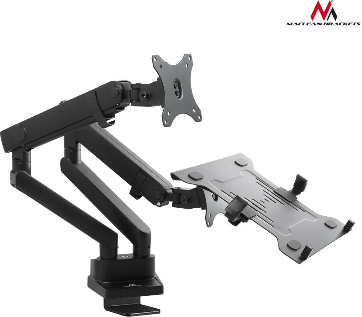 Namizni dvojni nosilec za monitor in prenosnik Maclean MC-813, 17–32", črn