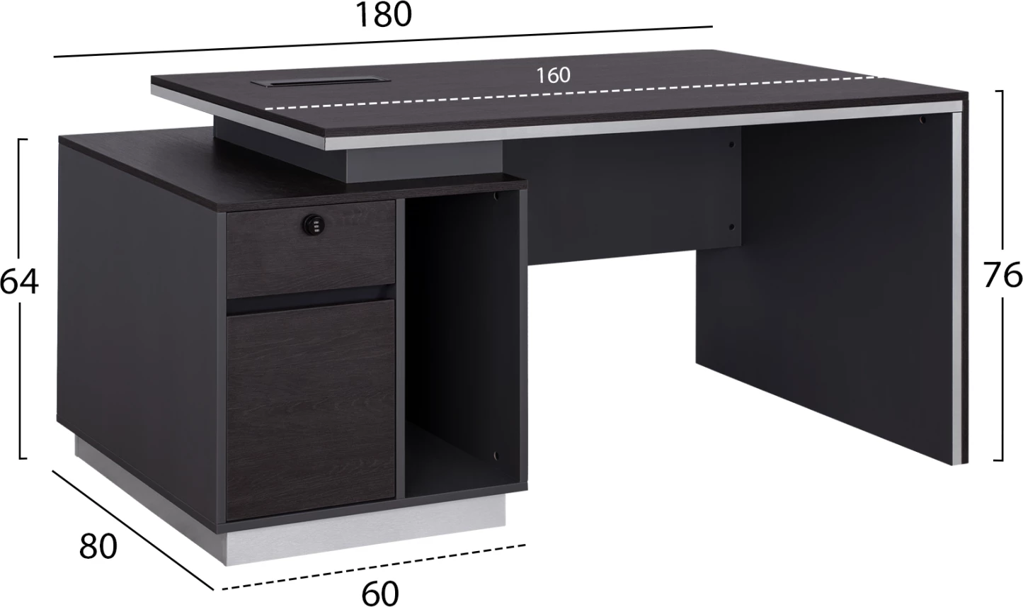 Profesionalna pisalna miza z levo omaro, barva rosewood, FH2113L, 180x80x76 cm
