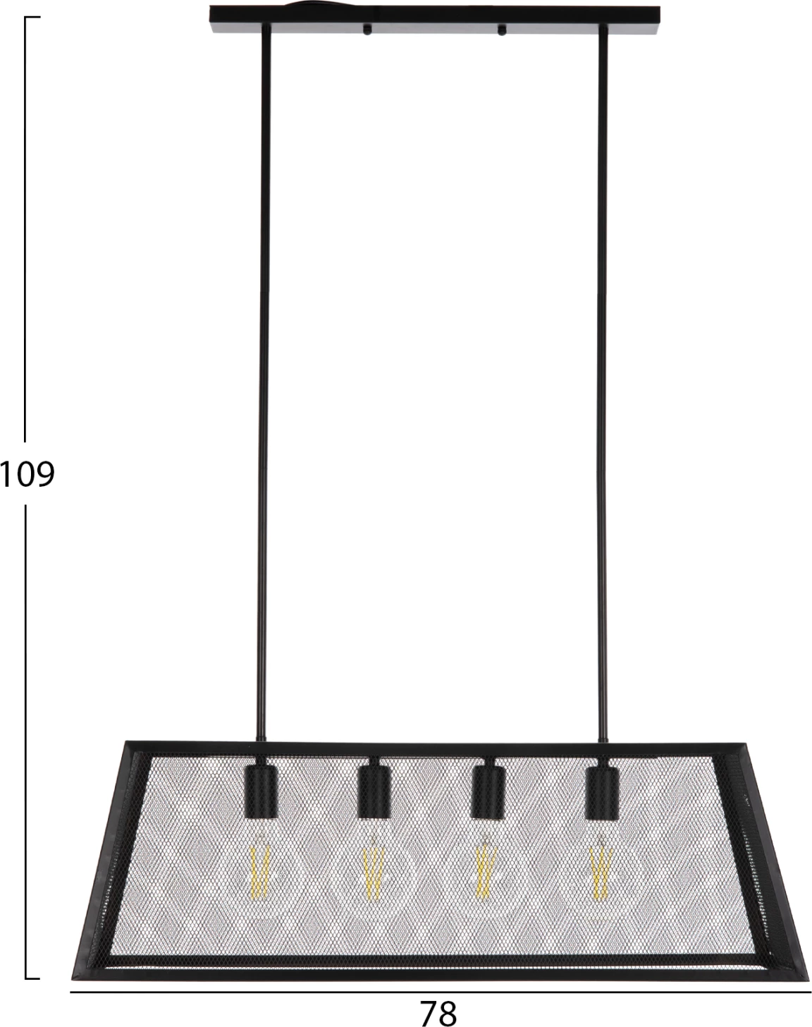 Stropna viseča svetilka FH4179 črna kovina 4-delna 78x30,5x26H cm