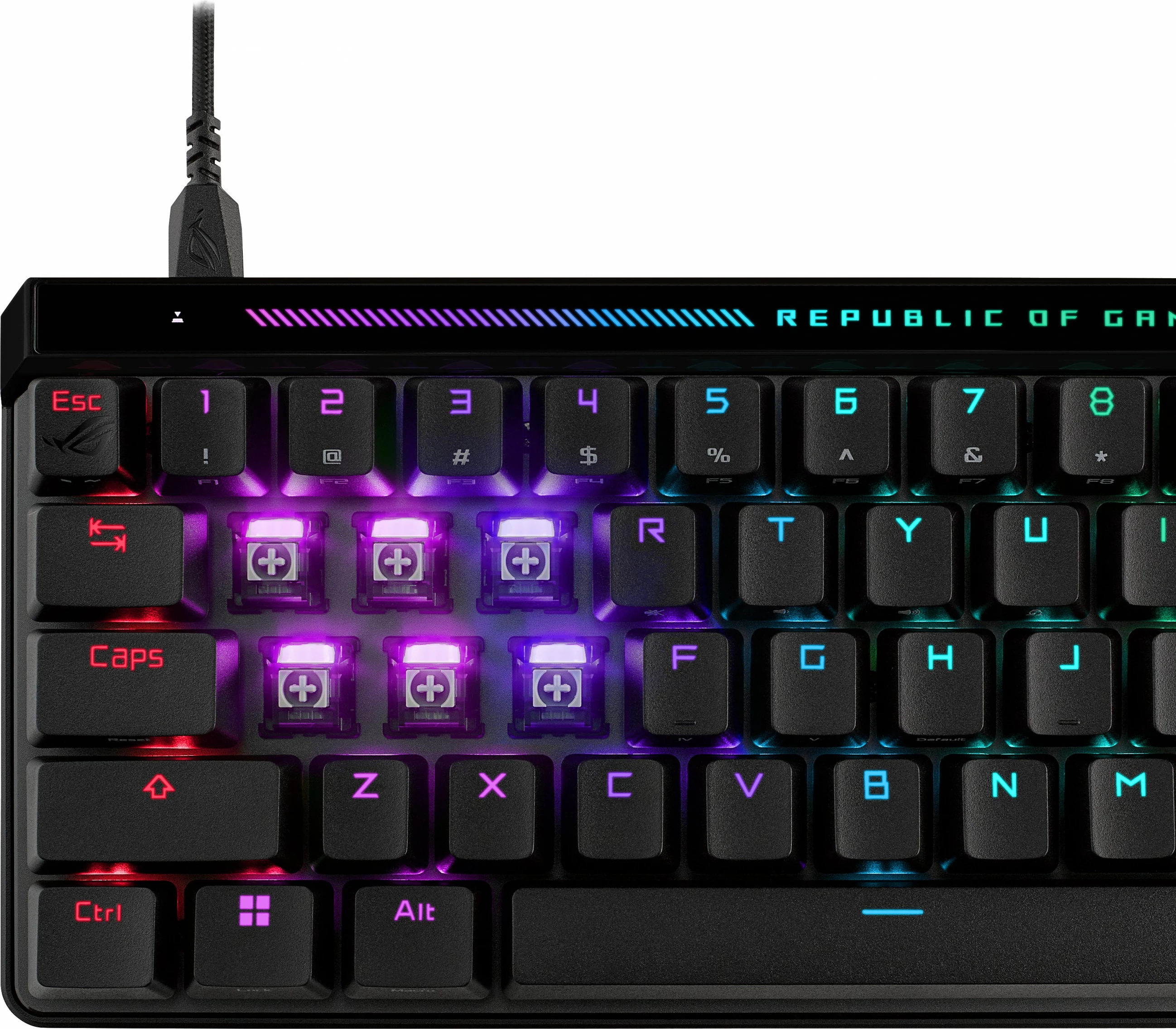 Kompaktna gaming tipkovnica ROG Falchion Ace HFX, ASUS, 65%, ROG HFX Magnetic, RGB LED, USB, črna
