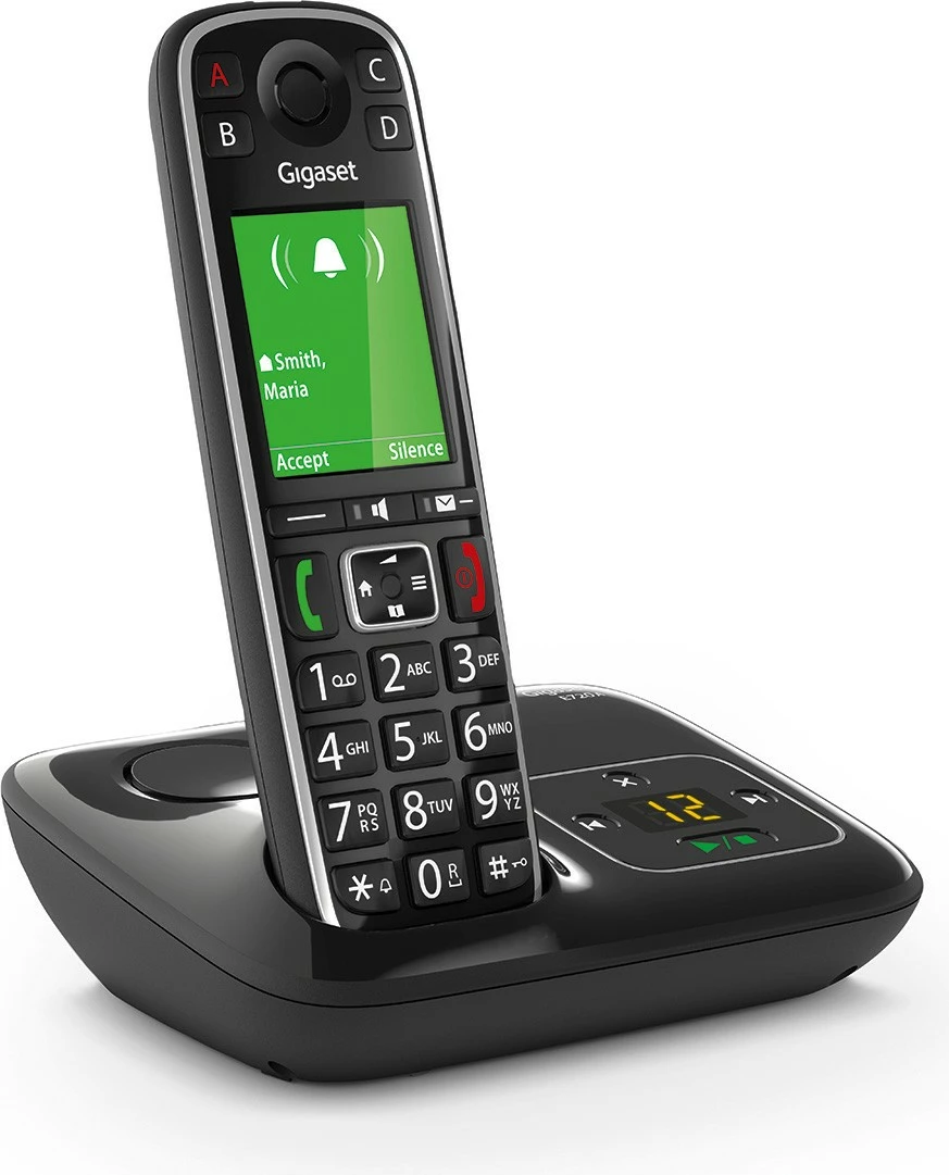 Analog/DECT telefon z brezžičnega slušalca Gigaset E720A, 200 stikov, ID klicatelja, SMS, črn