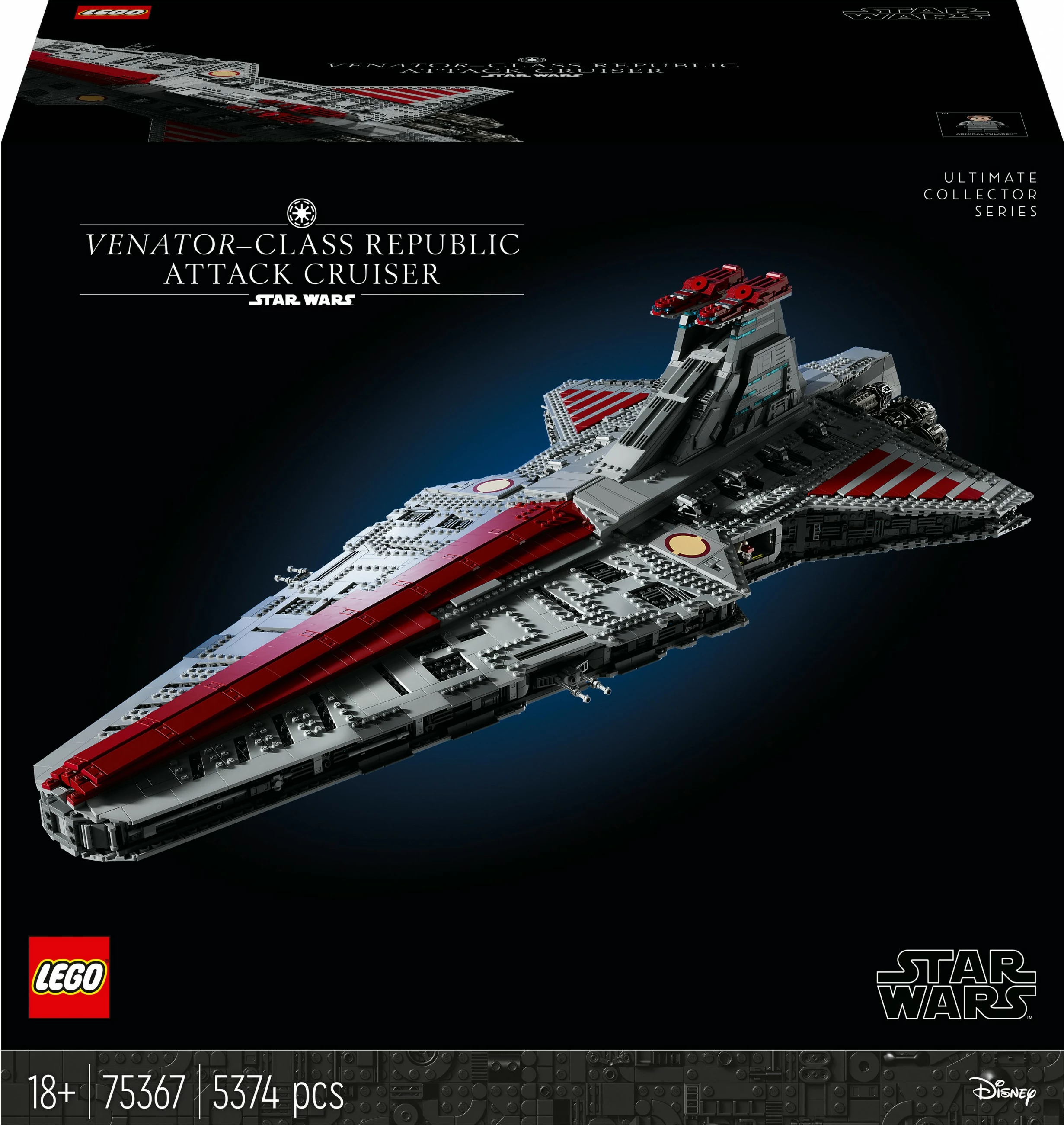 Velik, podroben model Venator-Class Republic Attack Cruiser LEGO Star Wars, 5.374 delov, večbarven