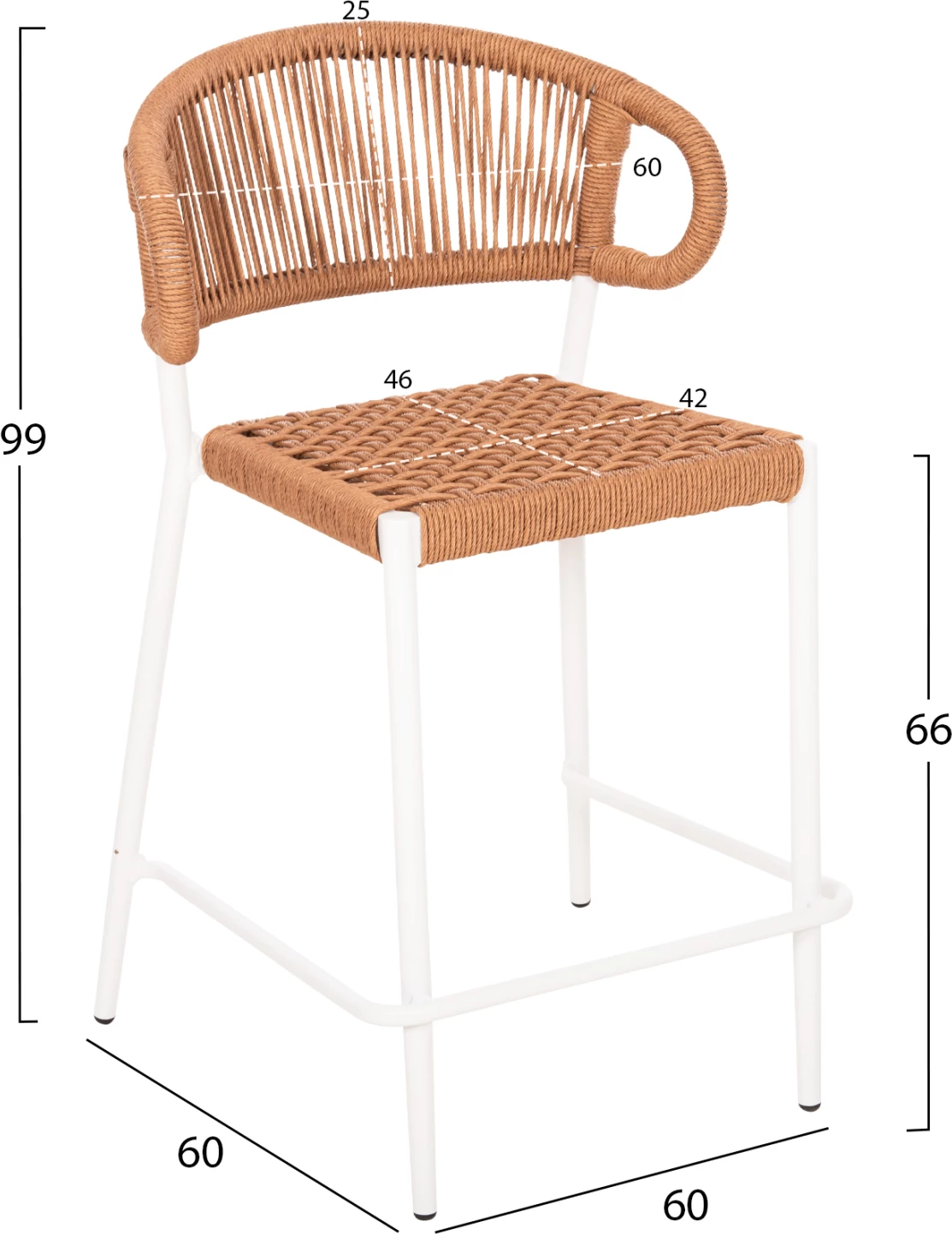 Barski stol srednje višine EULO FH6087.02 aluminijast v beli barvi-sintetični ratan v bež barvi 60x60x99Hcm