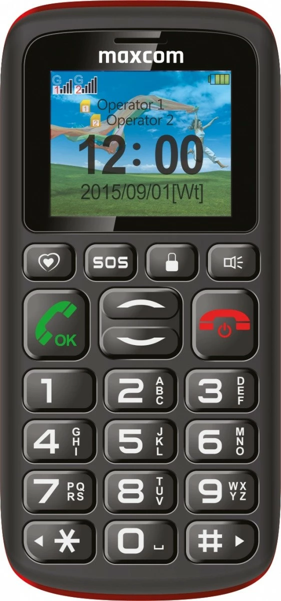 Preprost mobilni telefon Maxcom MM428L BB POLIPHONE, veliki gumbi, črn