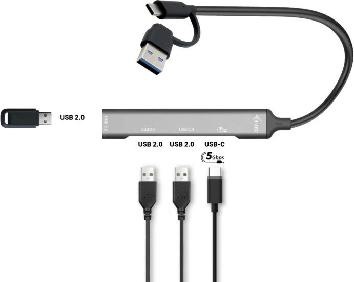 USB razdelilec i-tec CAHUBMETALMINI4, 1x USB 3.0 + 3x USB 2.0, kovinski, siv
