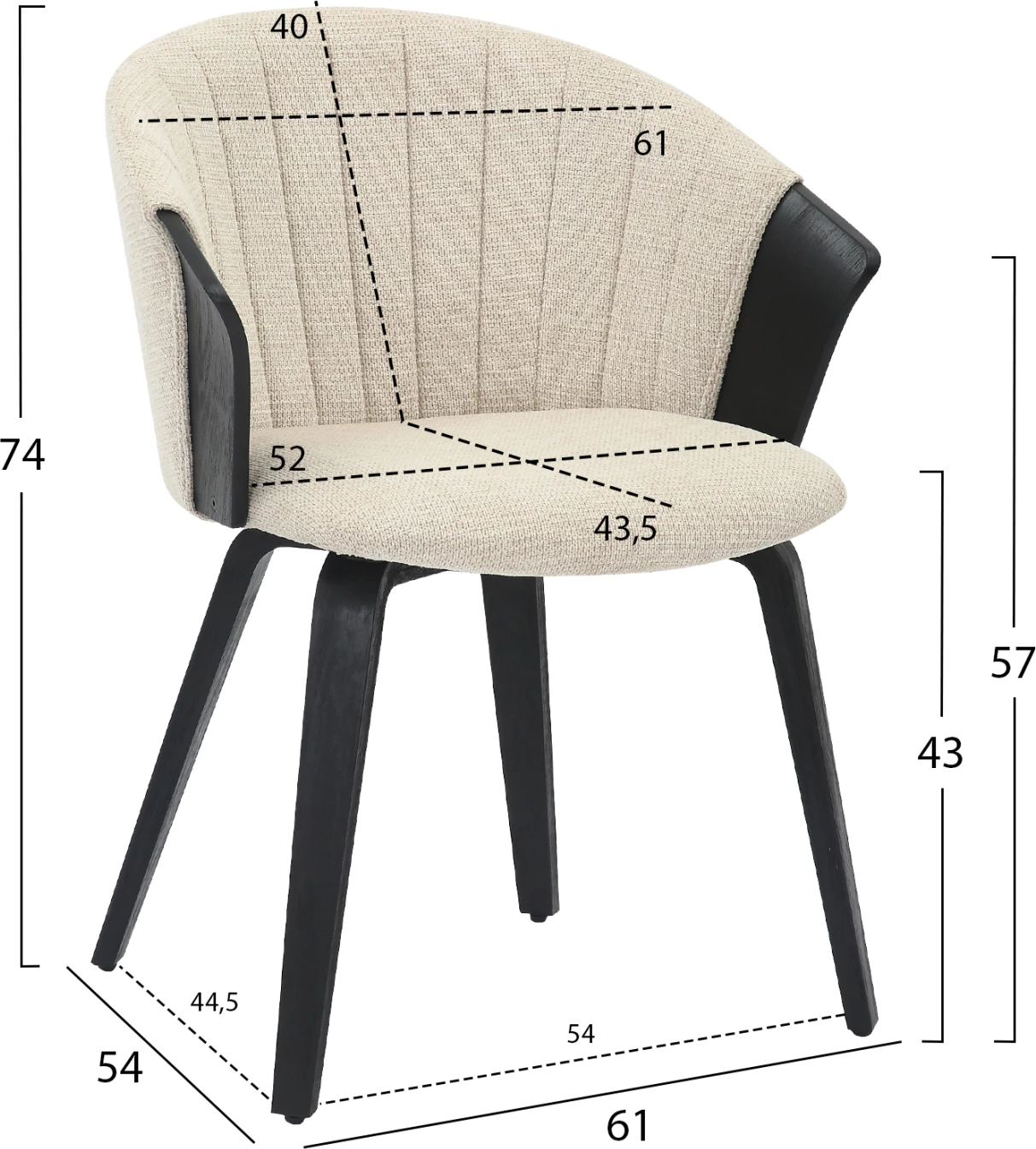 Jedilni stol JESPER FH9977.02 s vezanim okvirjem v črno-ecru tkanini 61x54x74Hcm