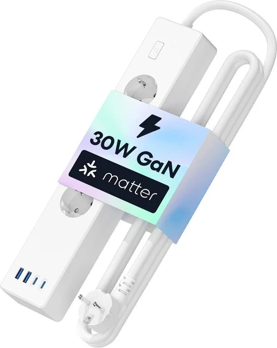 Pametni podaljšek z 4 AC izhodi + 2x USB‑A + 2x USB‑C, Matter, Wi‑Fi, PD 30W QC 3.0, 16A 3680W — Meross MSP844SMA-EU