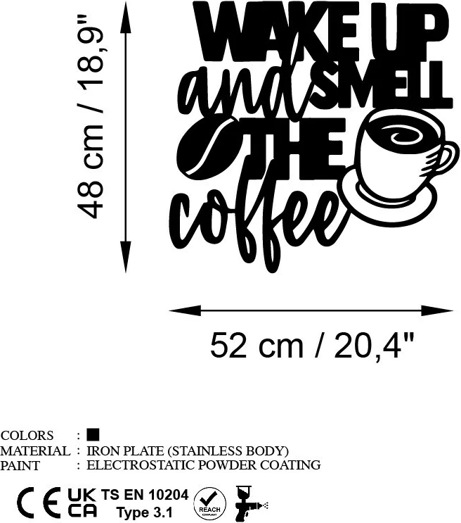 Dekorativni kovinski stenski dodatek Wallity, Wake up Coffee