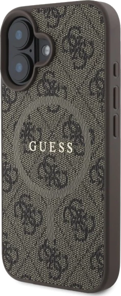 Ovitek za telefon Guess 4G Ring Classic Logo MagSafe za iPhone 16, rjav