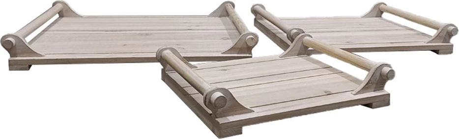 Set pladnjev, 3 kosi, iz borovega lesa, oprana bela, 42x36x6 cm SIKINOS